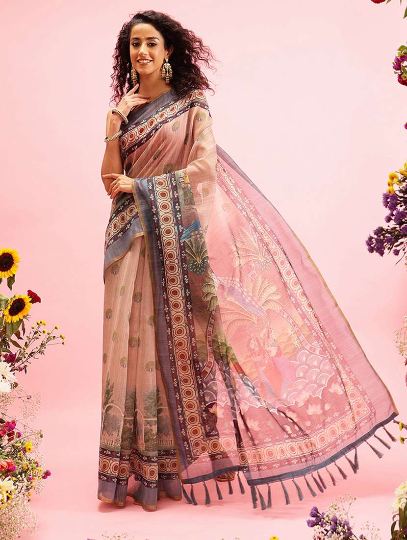 beige cotton blend maheshwari saree