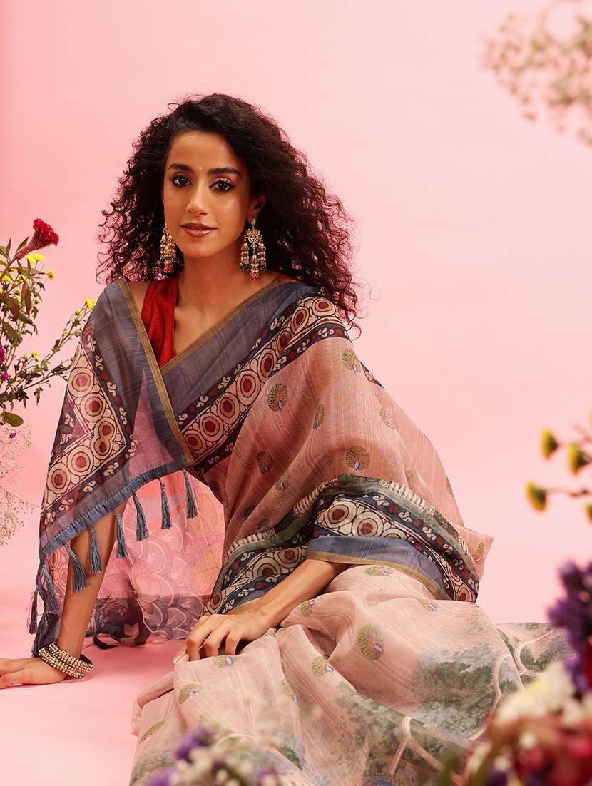 beige cotton blend maheshwari saree - 21485436 -  Standard Image - 3