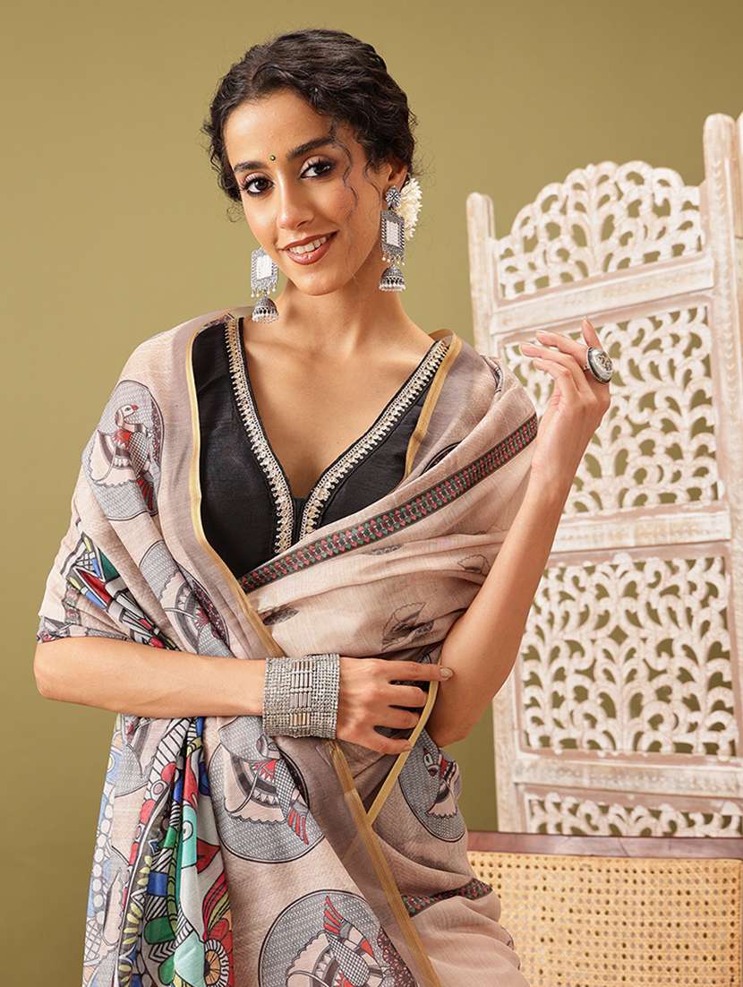 beige cotton blend maheshwari saree - 21485438 -  Standard Image - 3
