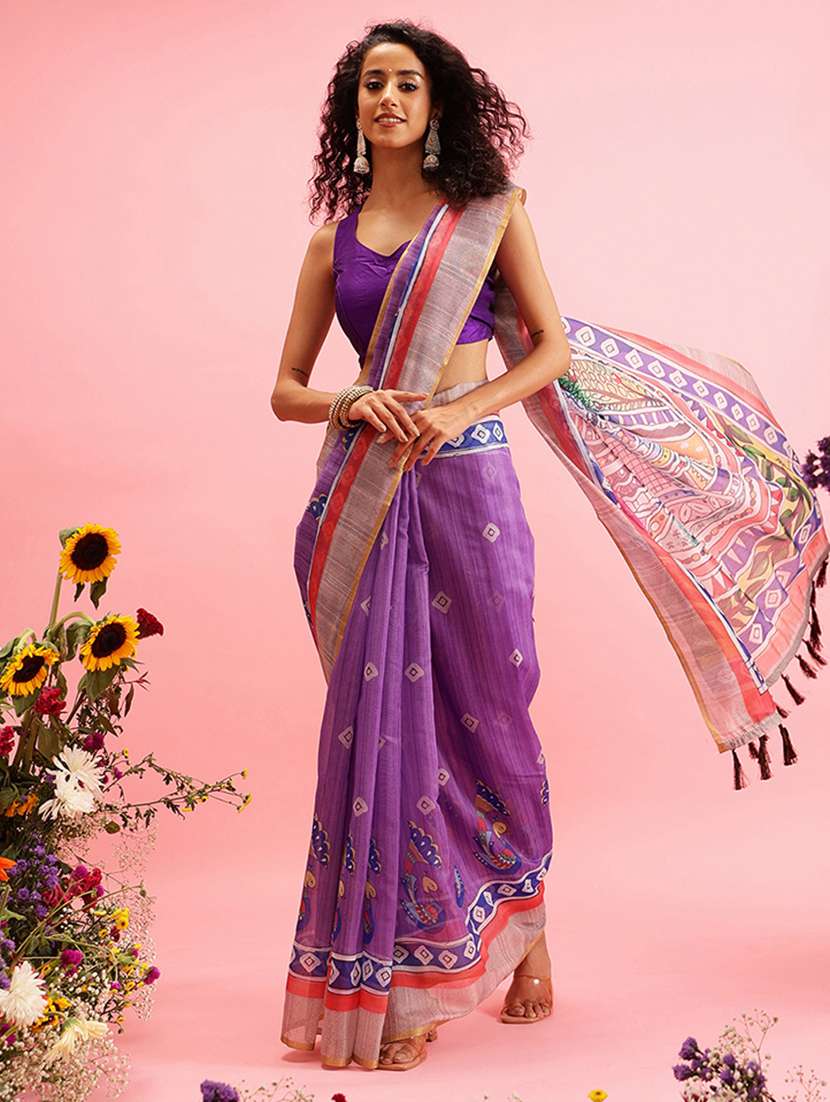 purple cotton blend maheshwari saree