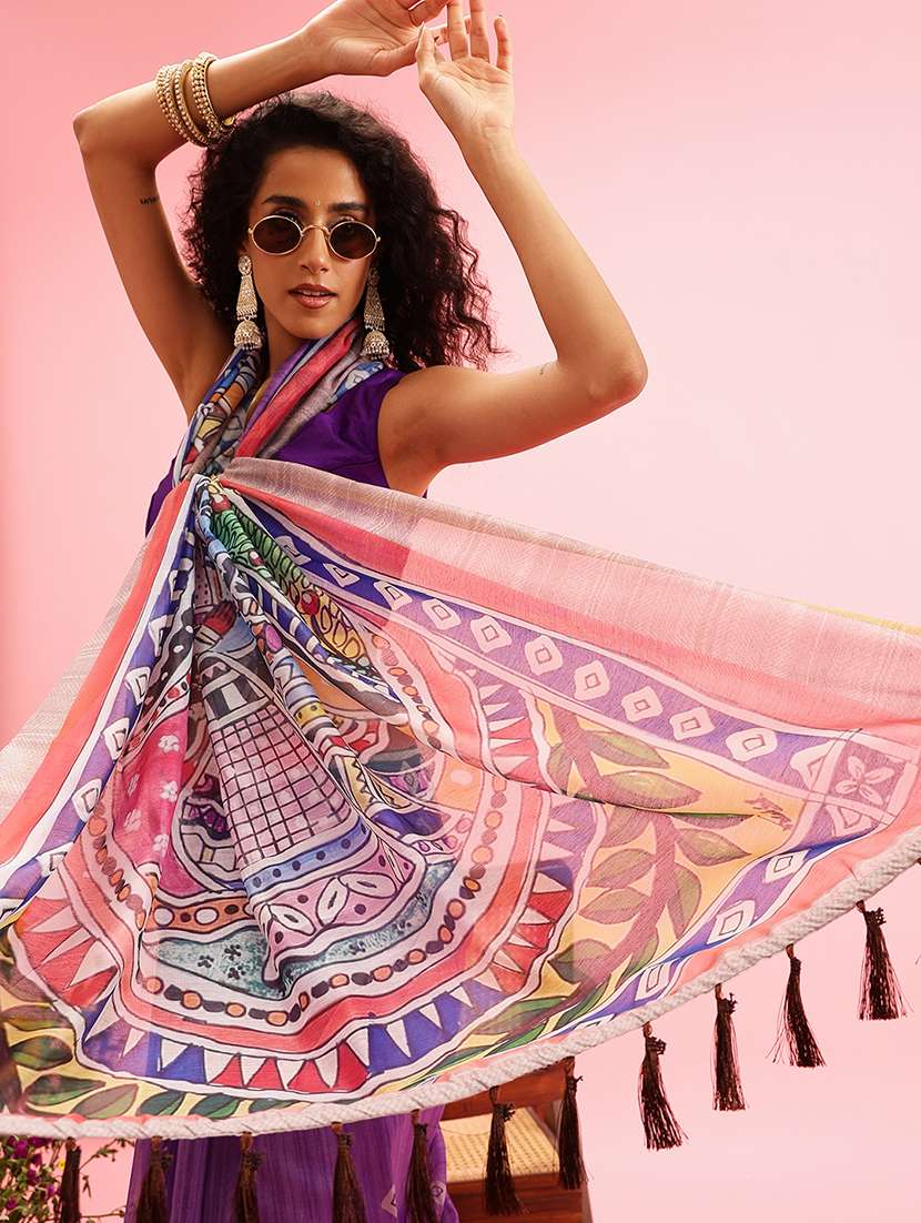 purple cotton blend maheshwari saree - 21485440 -  Standard Image - 3
