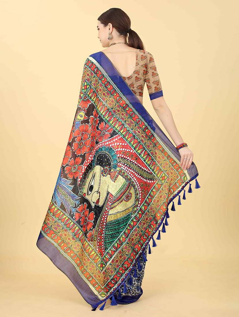 women blue floral printed saree - 21485543 -  Standard Image - 3