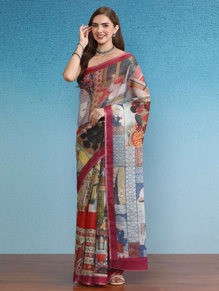 women printed bordered saree