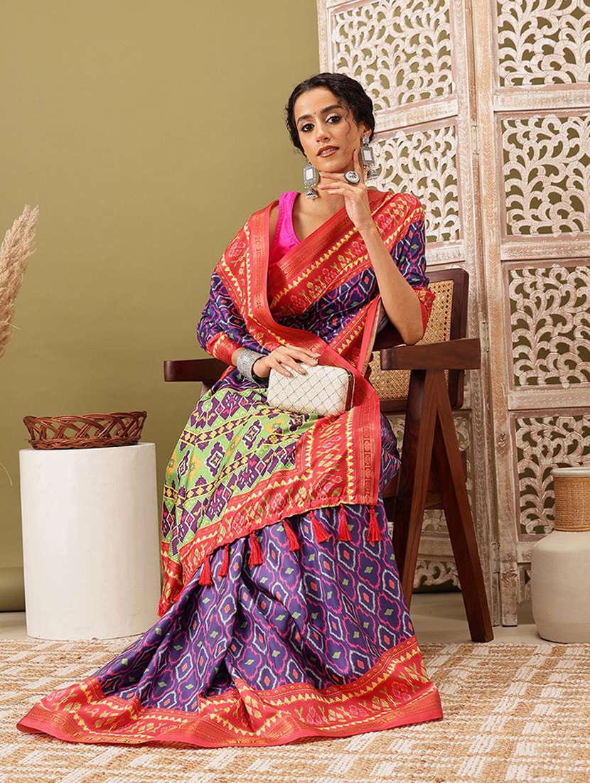 blue printed saree with blouse - 21485838 -  Standard Image - 3