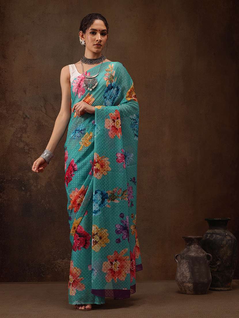 women printed casual saree with blouse 