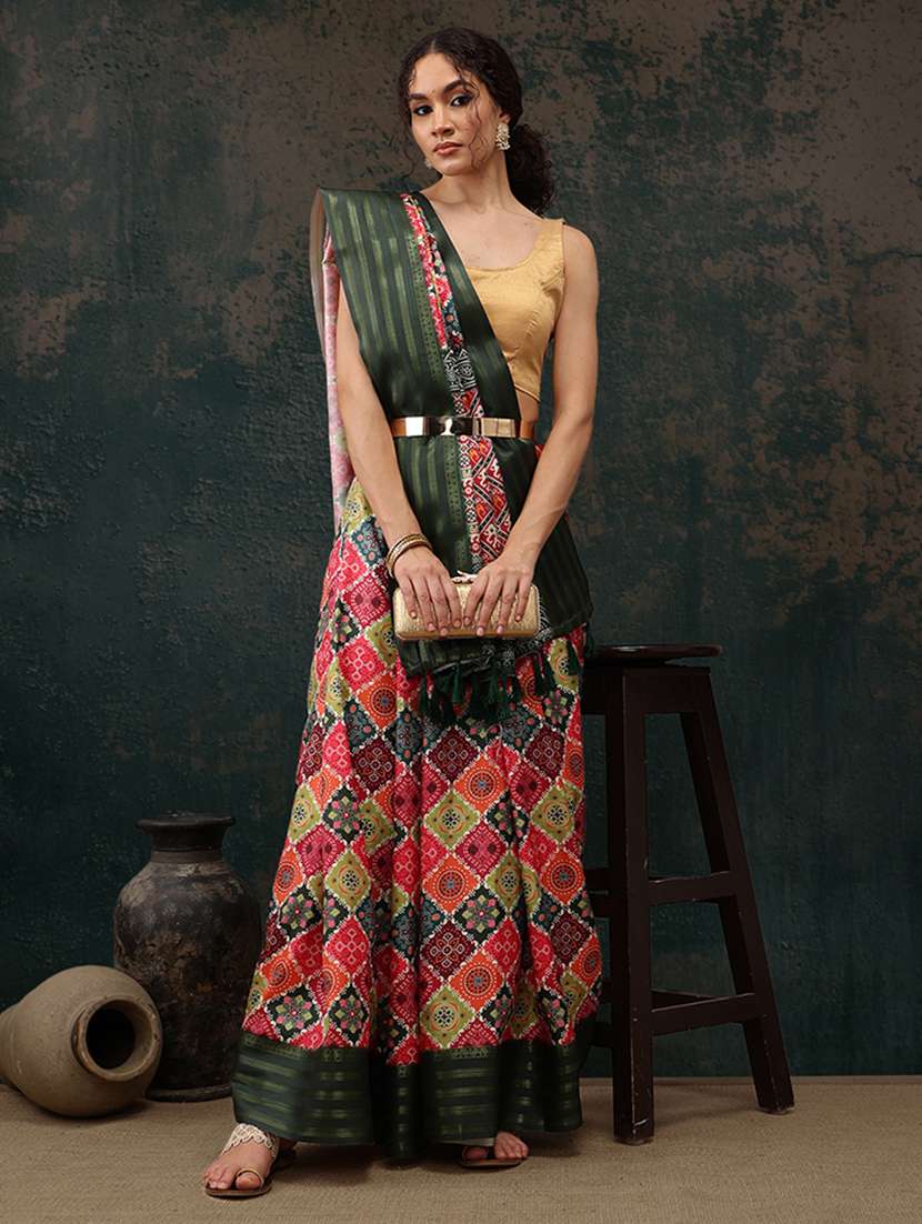 women bandhani printed casual saree with blouse 