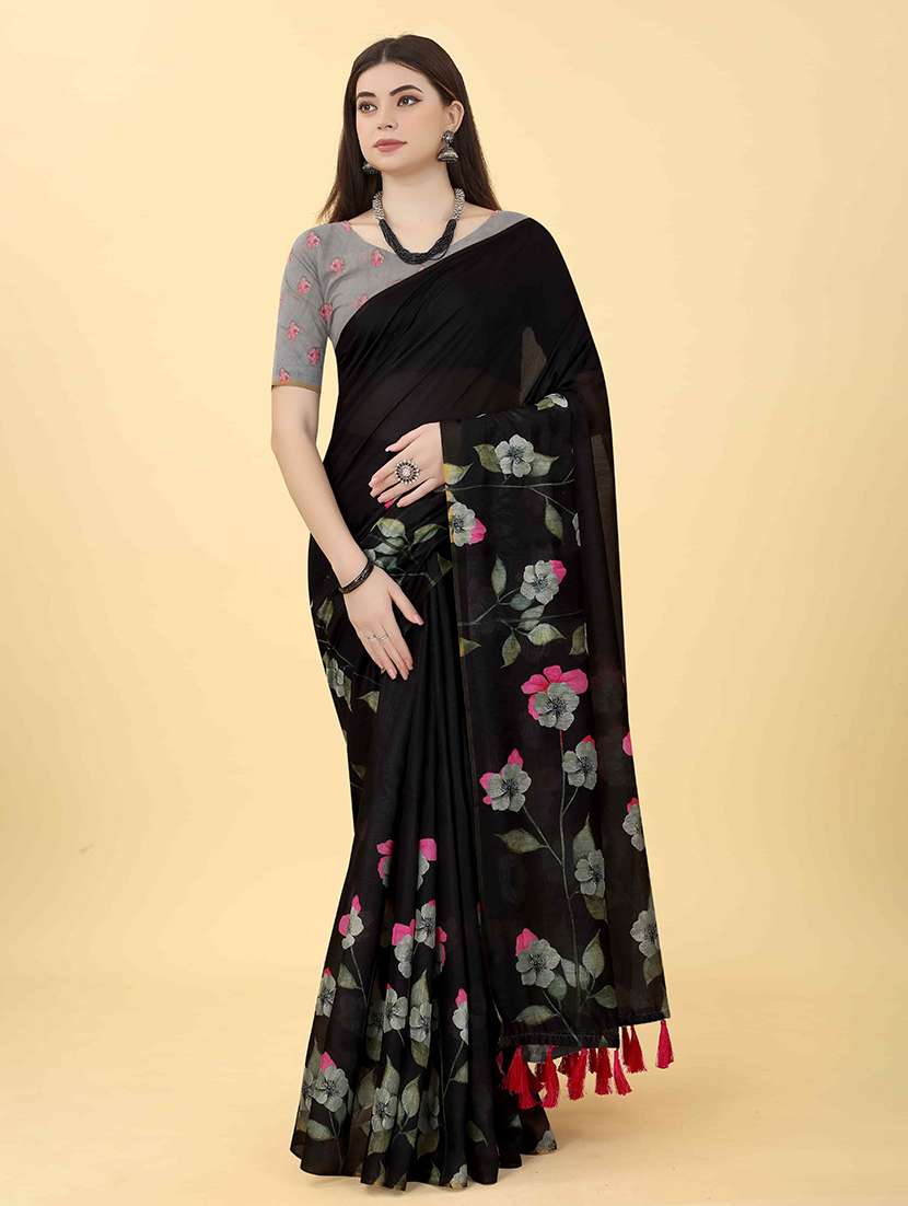 women printed casual saree with blouse 
