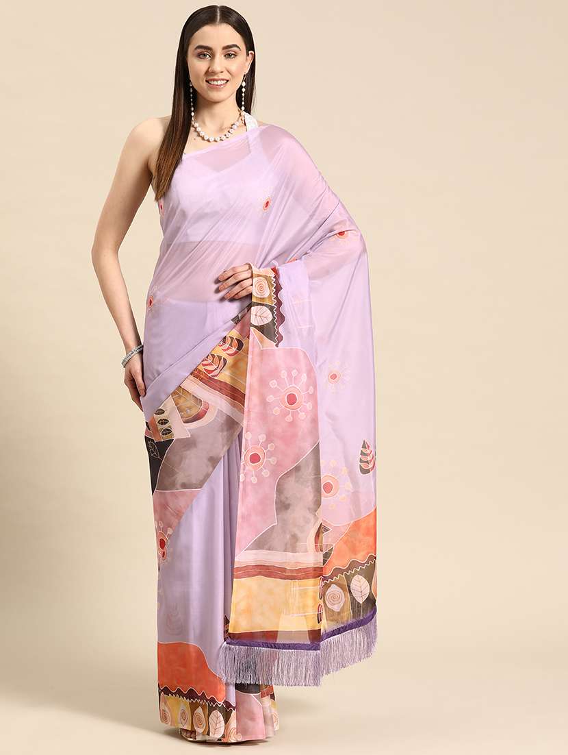 lavender silk blend printed saree