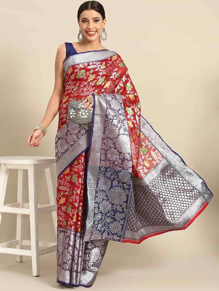 red cotton blend mysore silk saree