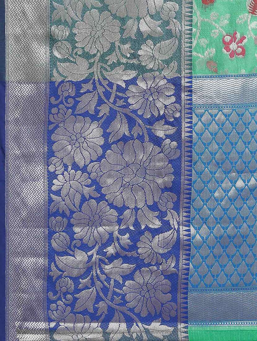 turquoise cotton blend mysore silk saree - 21486006 -  Standard Image - 3
