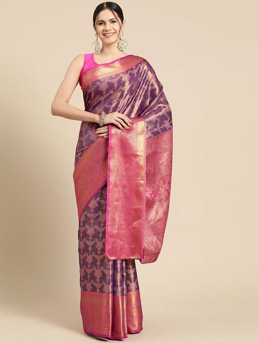 women purple banarasi saree