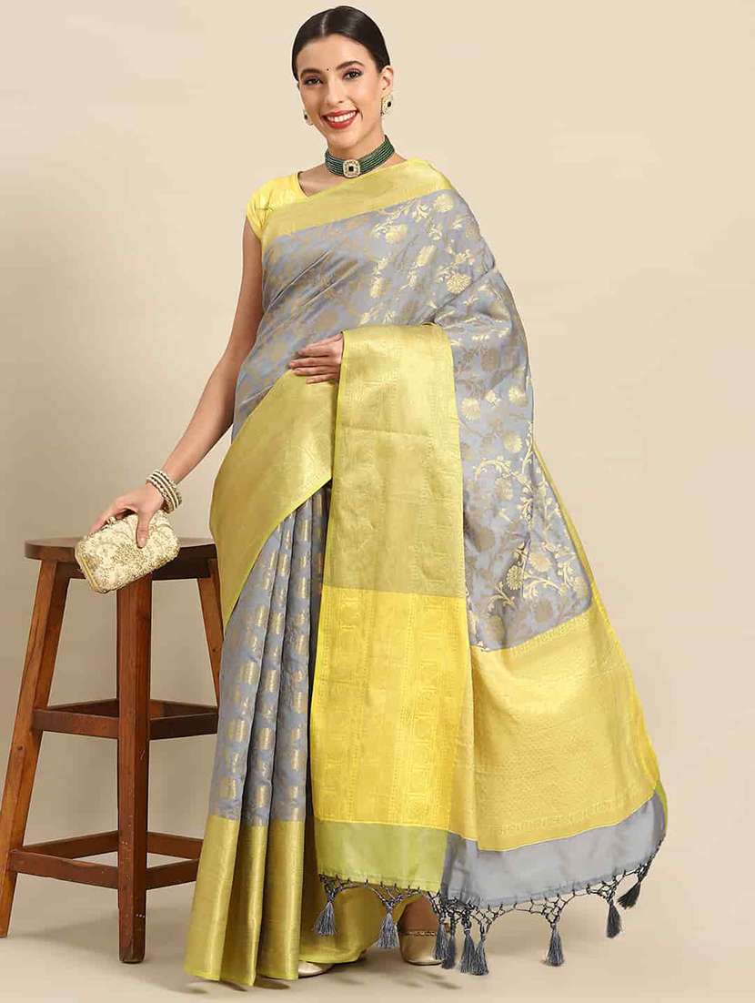 women grey banarasi saree