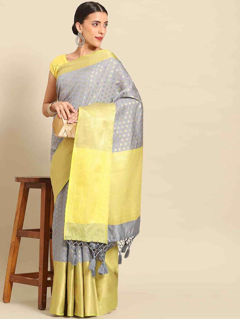 women grey kanjivaram saree