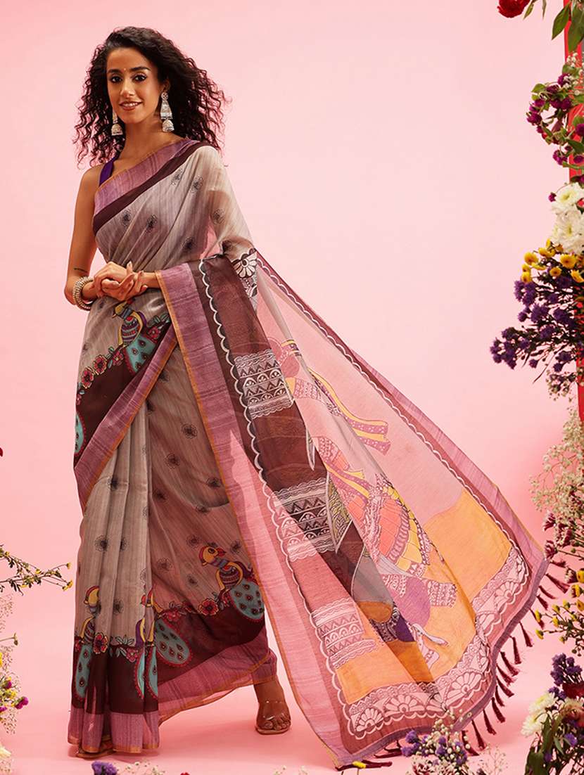 women grey maheshwari saree