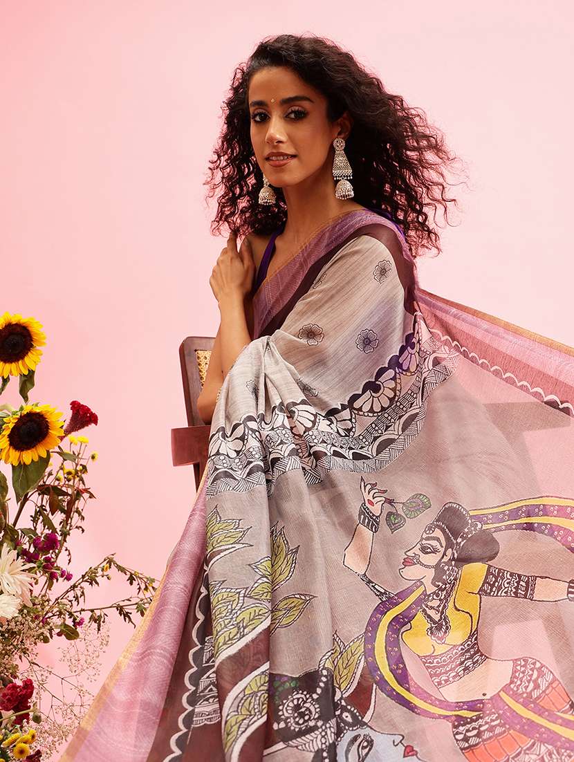 women grey maheshwari saree - 21486086 -  Standard Image - 3