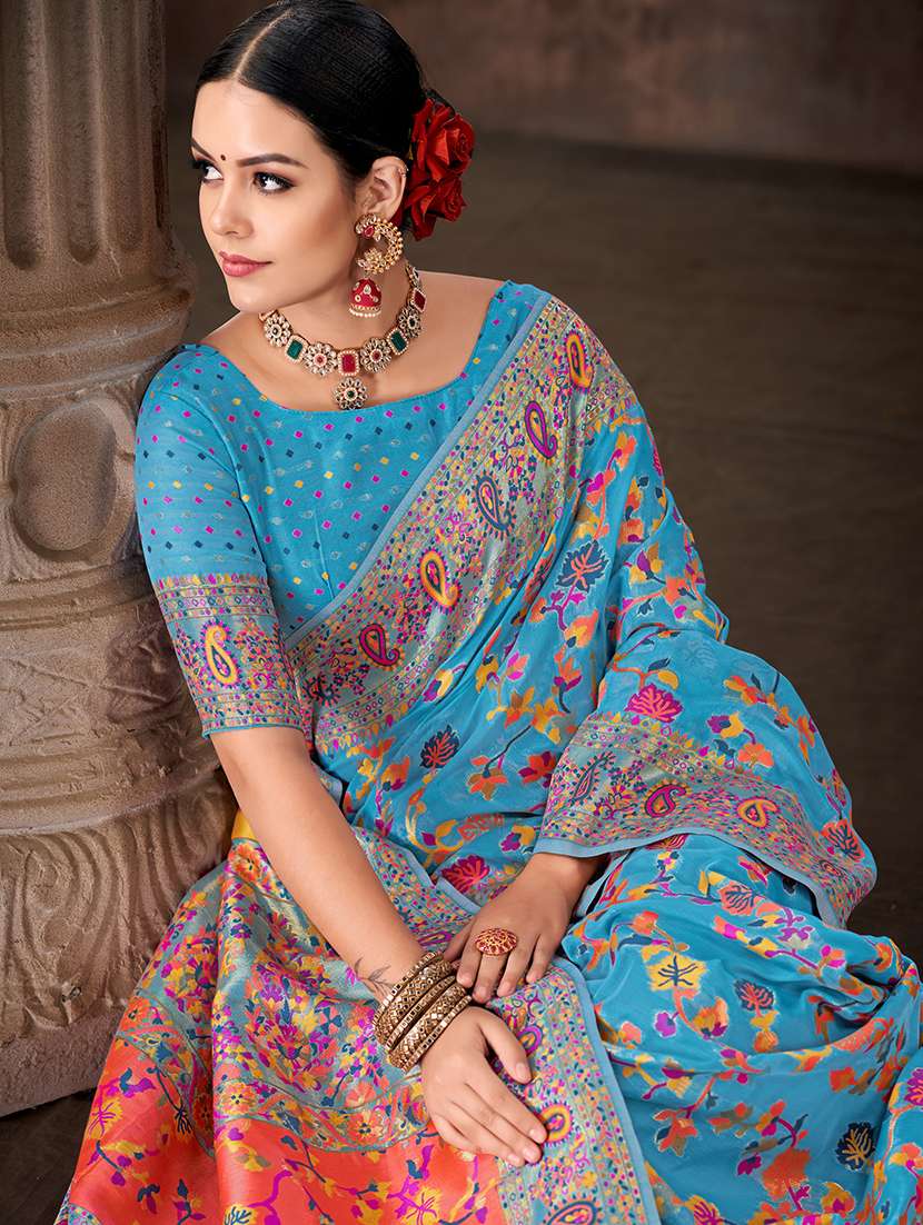 women blue baluchari saree - 21486117 -  Standard Image - 3