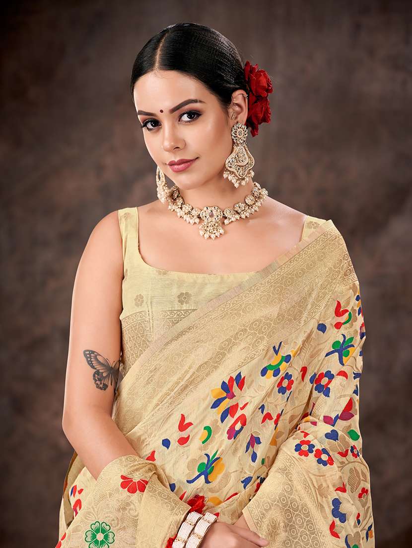 women beige baluchari saree - 21486122 -  Standard Image - 3