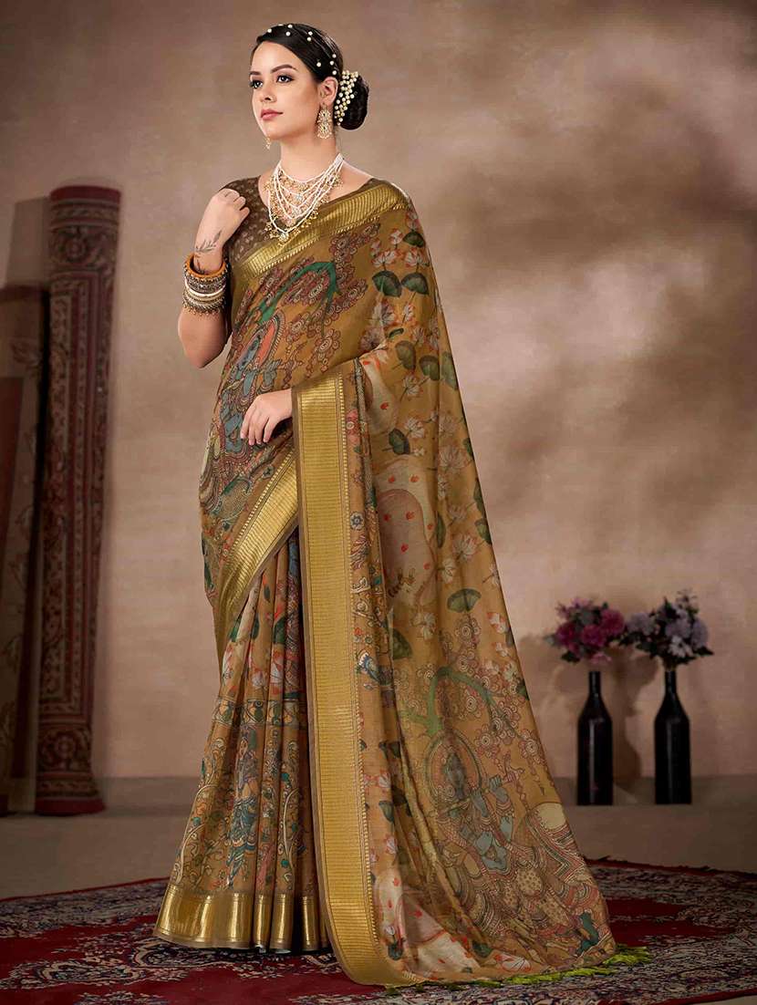 women brown chanderi saree