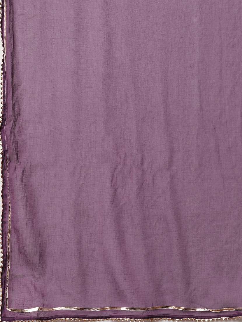 women's purple sequinned & floral embroidered v-neck straight festive kurta with afghani pants & dupatta - 21486220 -  Standard Image - 5