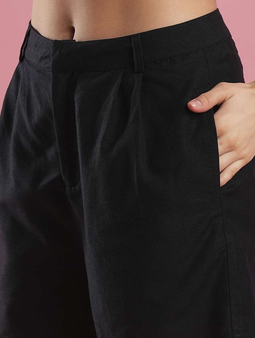 women's black v-neck big button front opening top & partially elasticated shorts co-ord set - 21486233 -  Standard Image - 5