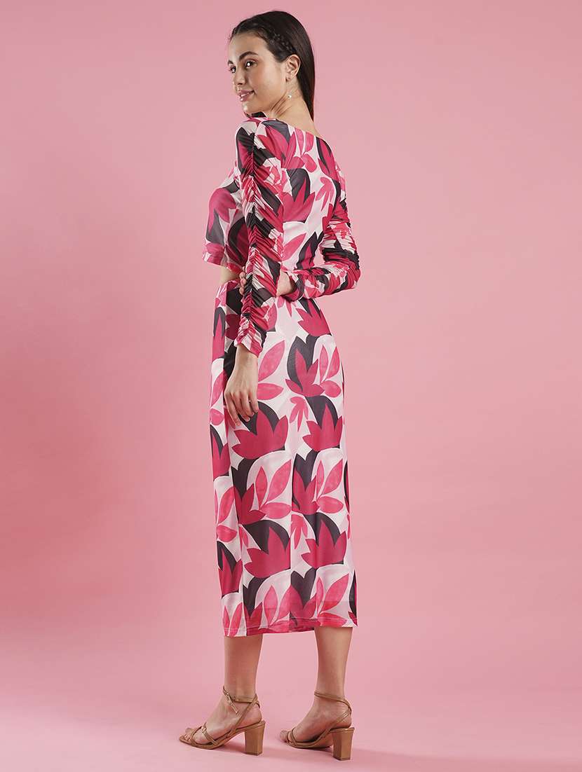 women's multi colour floral print sqaure neck crop top & calf length pencil skirt co-ord set - 21486235 - Standard Image - 3