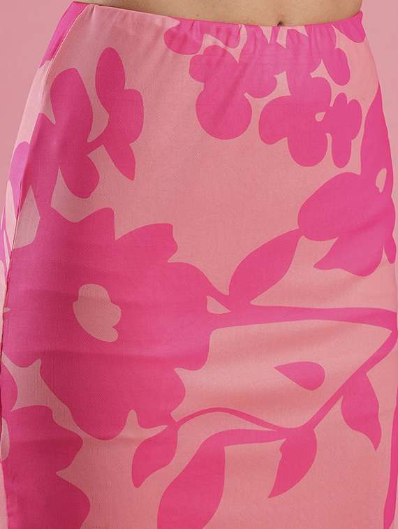 women's pink floral print sqaure neck crop top & calf length pencil skirt co-ord set - 21486236 -  Standard Image - 5