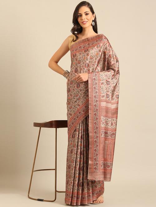 women peach printed saree with blouse - 21486262 - Standard Image - 0