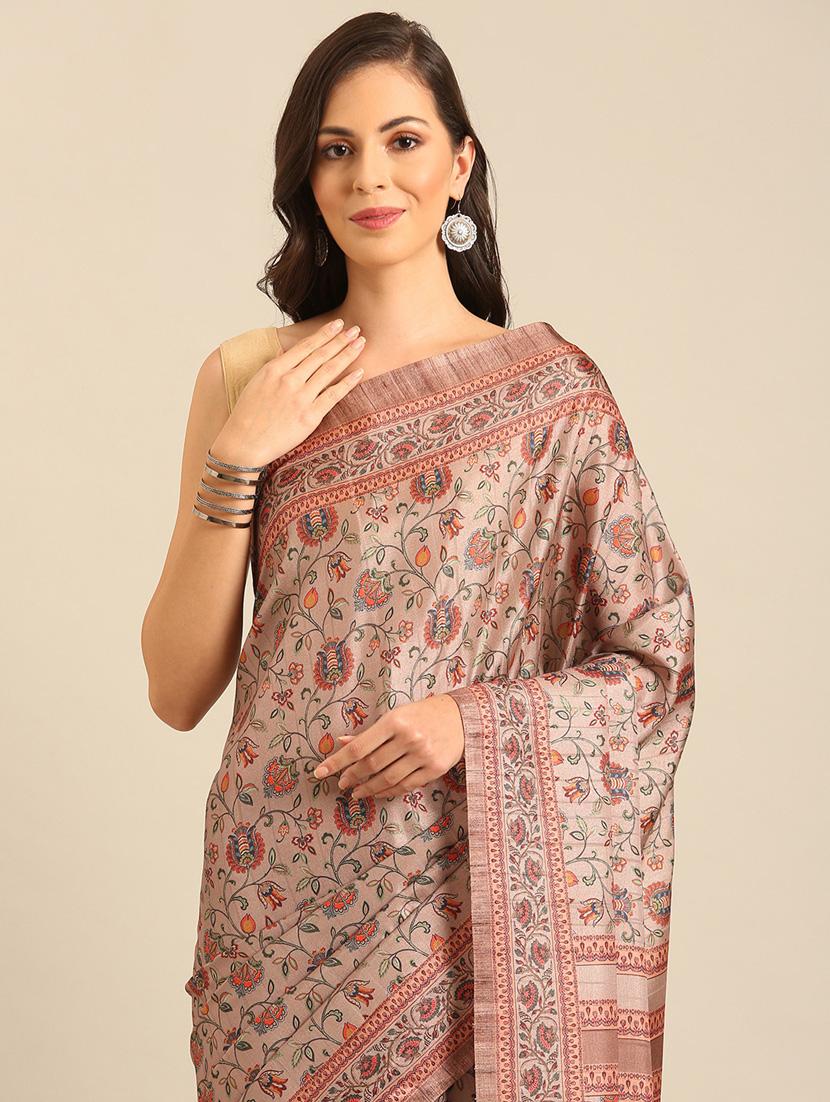 women peach printed saree with blouse - 21486262 - Standard Image - 3