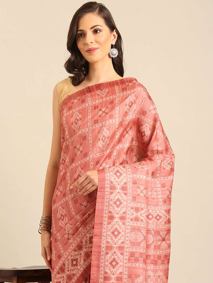 women peach printed saree with blouse - 21486264 - Standard Image - 3