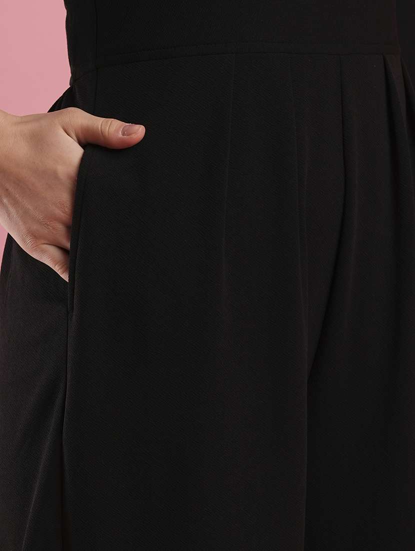 women's black v-neck batwing sleeves cut-out detail long jumpsuit - 21486290 -  Standard Image - 5