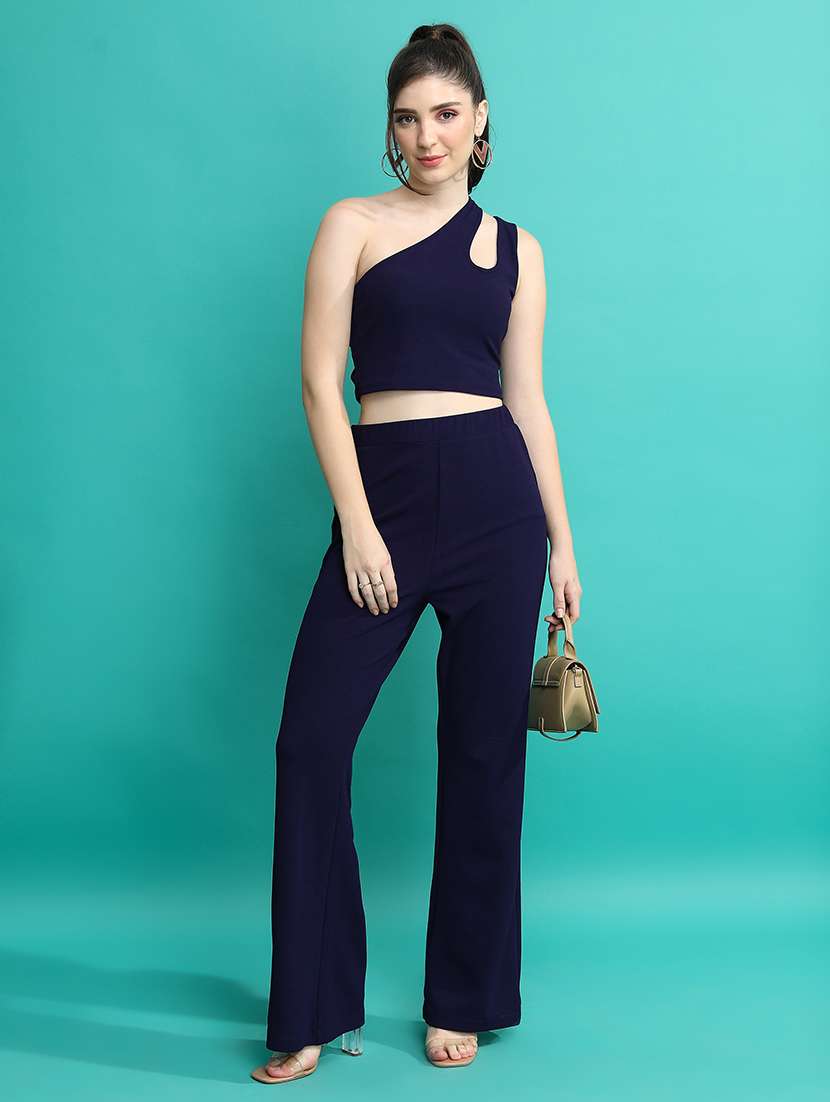 women solid top and trouser co-ord set