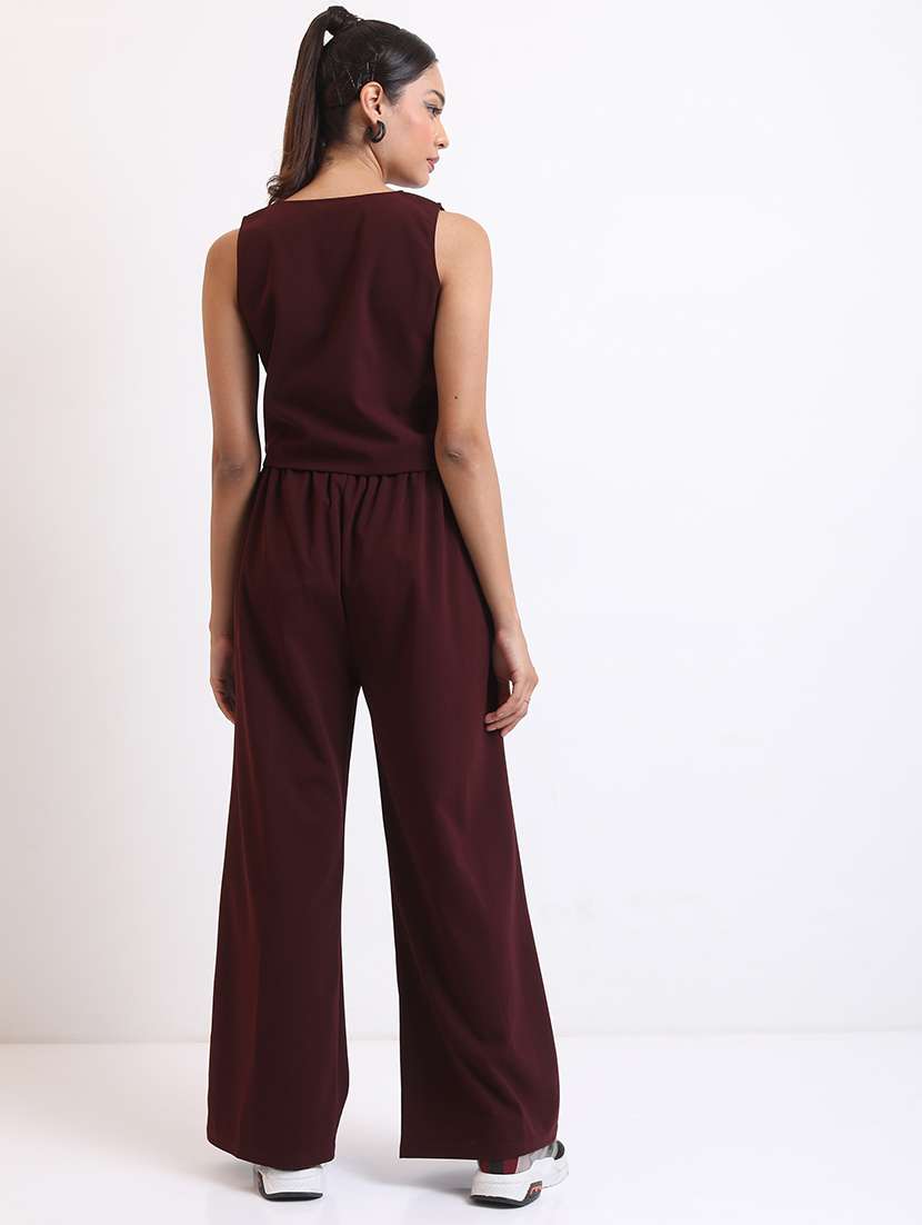 women maroon solids top and trouser co-ords set - 21486386 -  Standard Image - 3