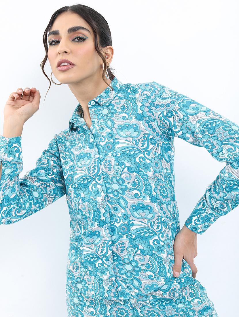 women blue polyester shirt and trouser co-ord set - 21486404 - Standard Image - 3