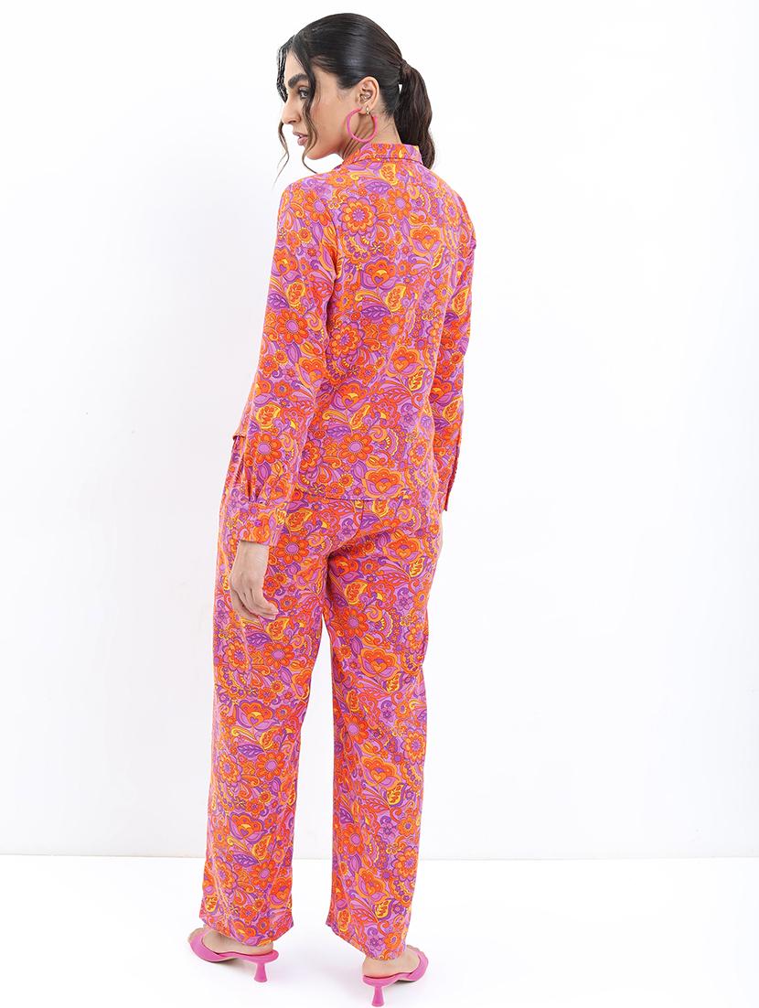 women purple polyester shirt and trouser co-ord set - 21486405 - Standard Image - 3