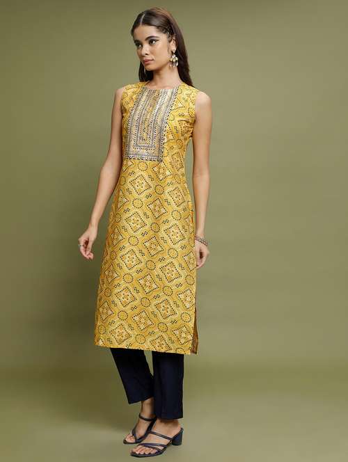 yellow printed kurta pant set - 21486406 -  Standard Image - 0