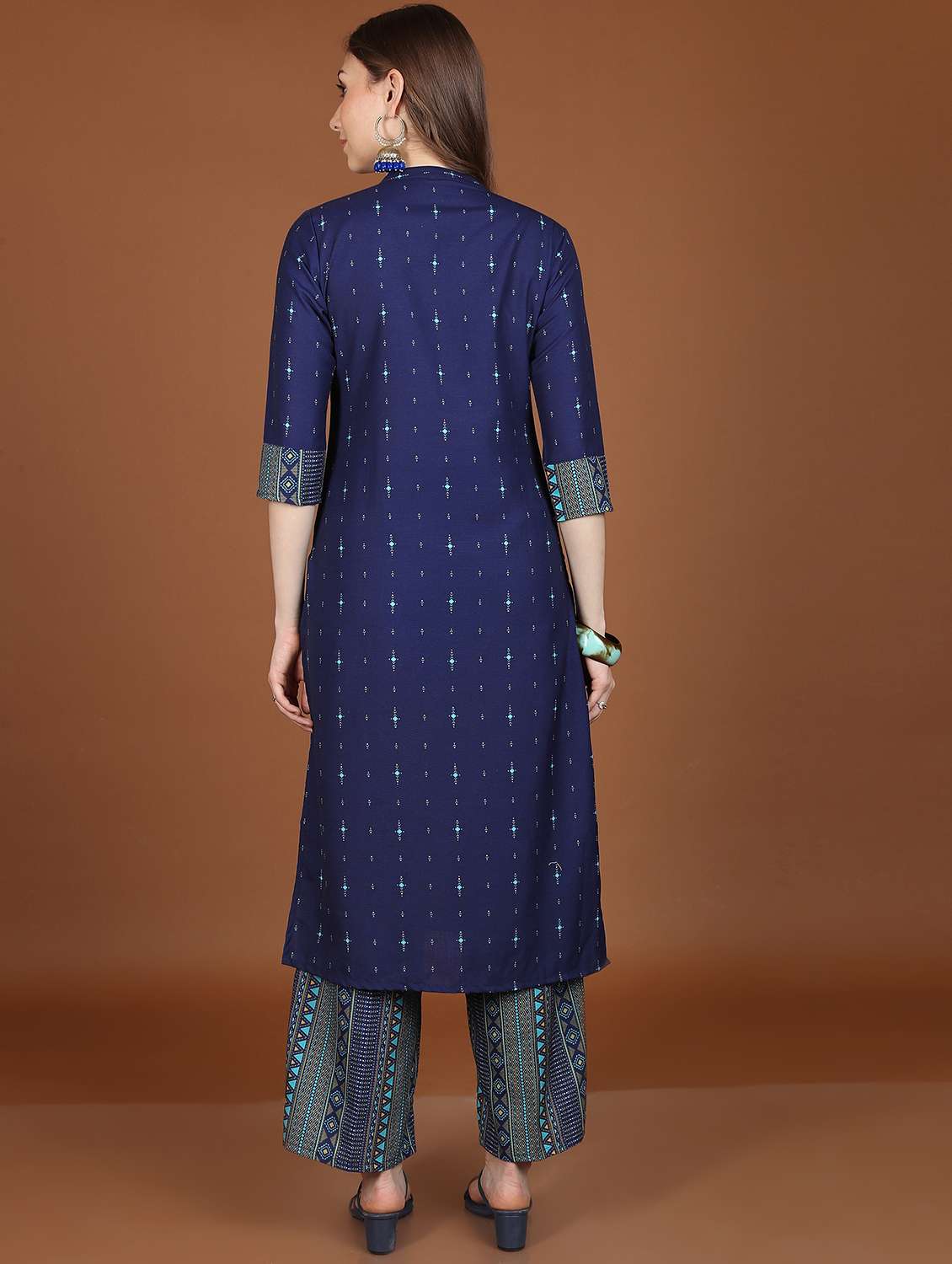 women navy blue printed kurta palazzo set - 21486409 -  Standard Image - 3
