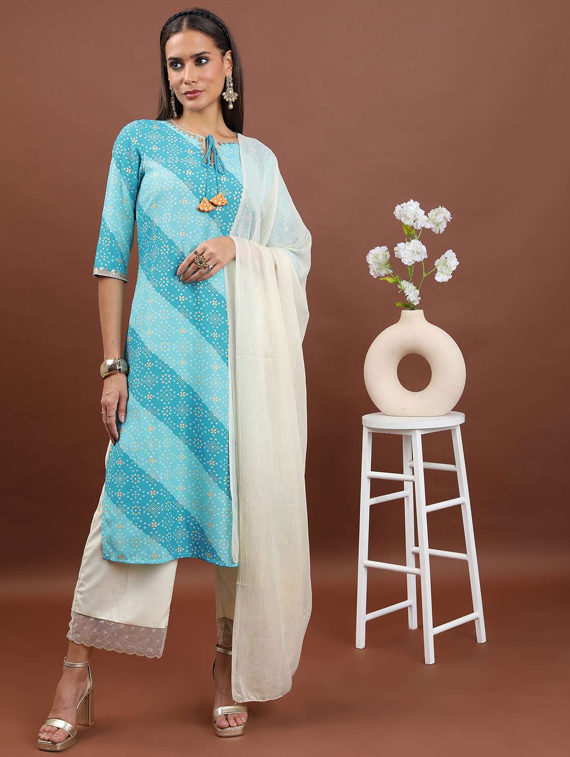 women printed kurta palazzo set with dupatta