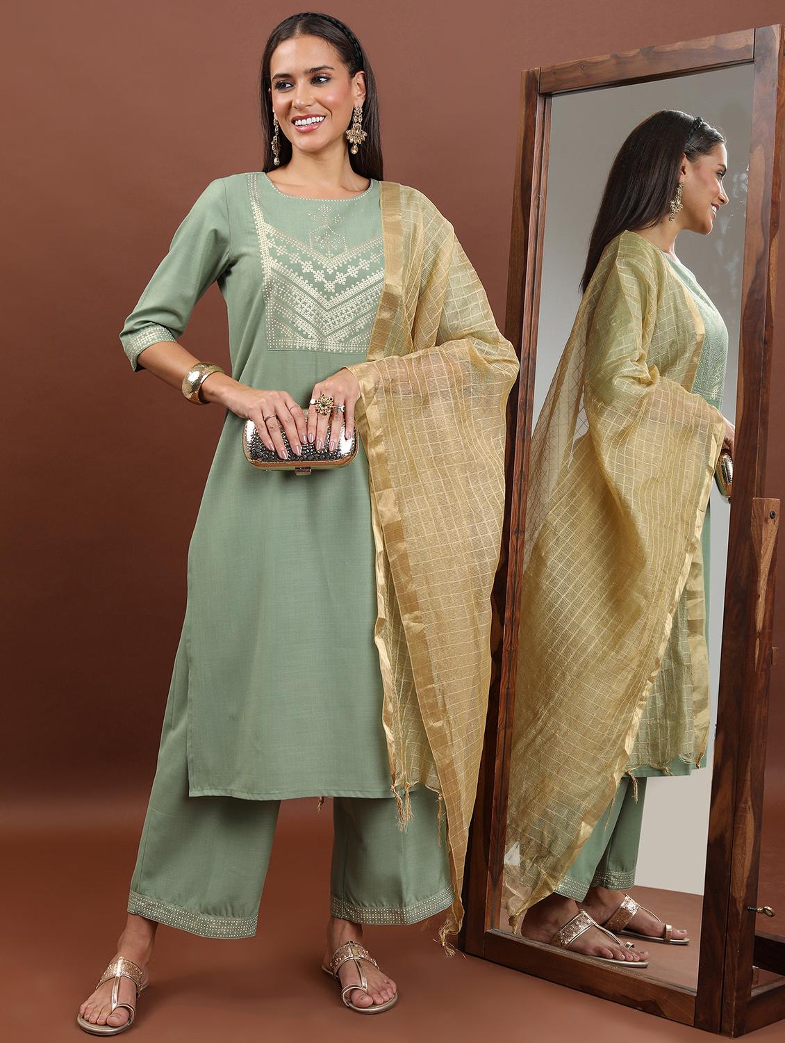 women placement print kurta palazzo set with dupatta - 21486467 - Zoom Image - 0