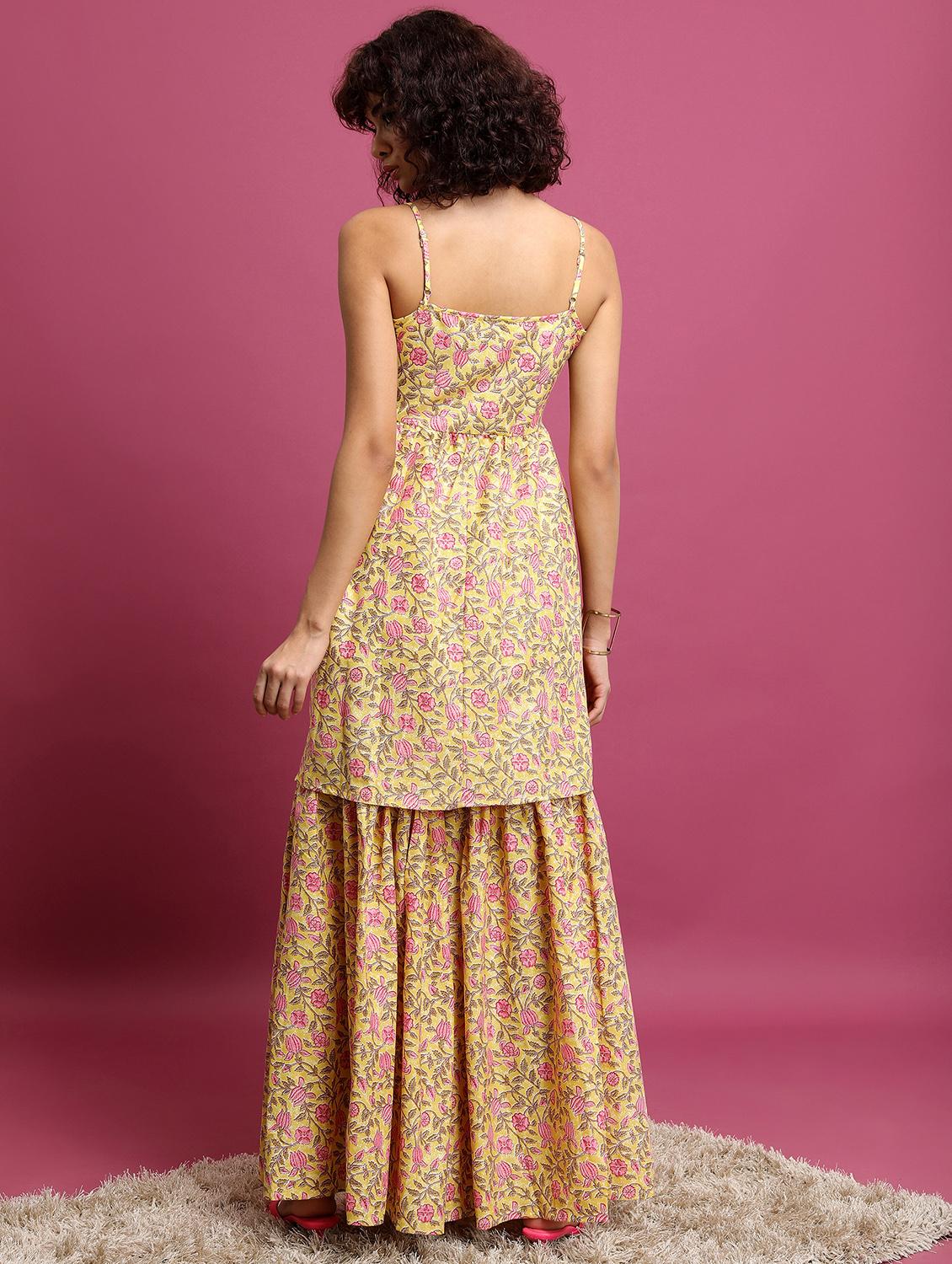 women yellow floral printed kurta sharara set - 21486478 - Standard Image - 3