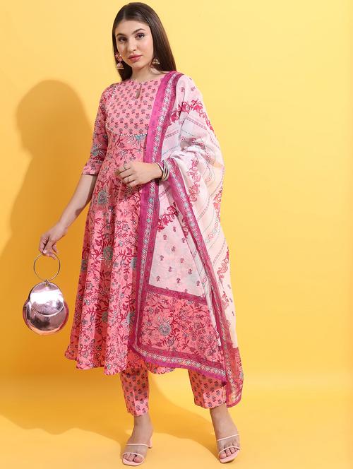 women pink kurta pant set with dupatta - 21486499 -  Standard Image - 0