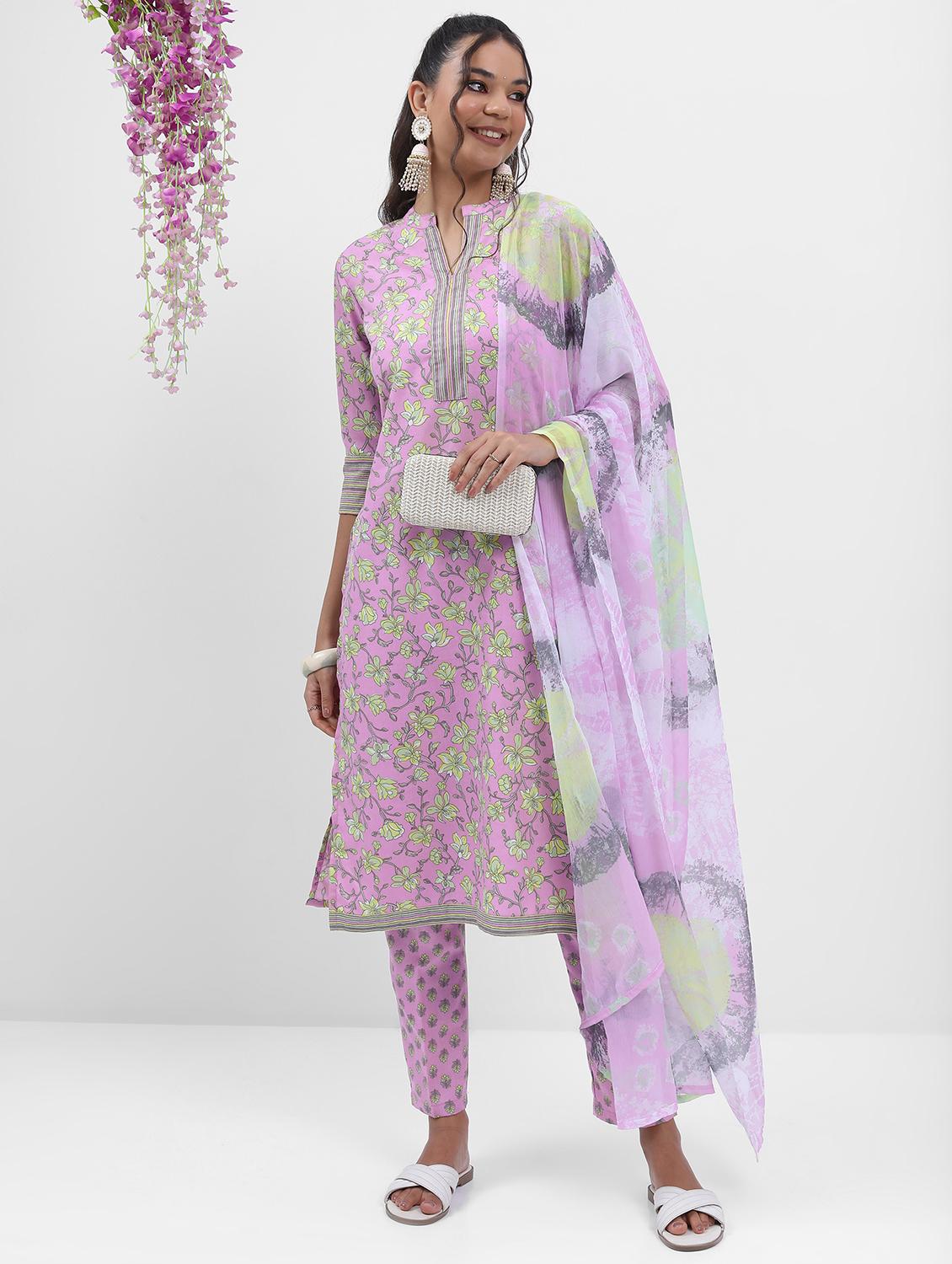 women lavender kurta pant set with dupatta - 21486504 - Zoom Image - 0