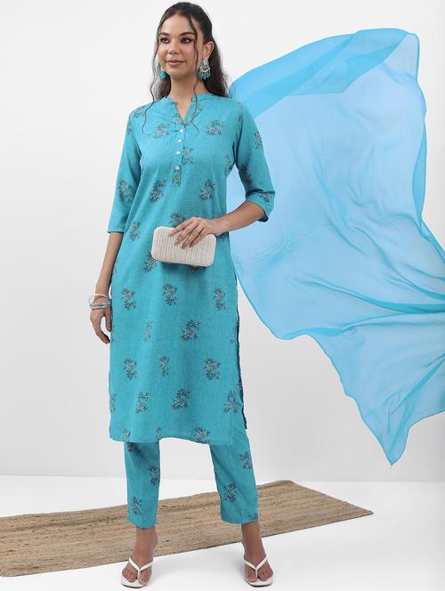 women light blue kurta pant set with dupatta - 21486514 - Standard Image - 0