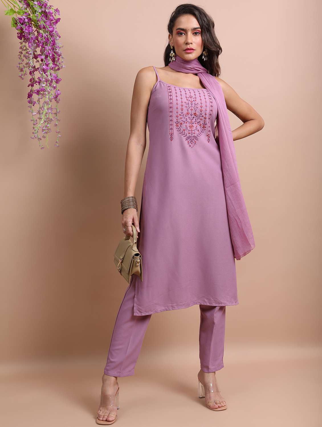 women embroidered kurta pant set with dupatta