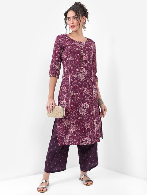 purple printed kurta pant set - 21486536 - Standard Image - 0