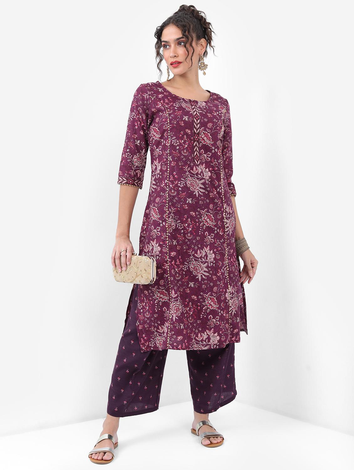 purple printed kurta pant set - 21486536 - Zoom Image - 0