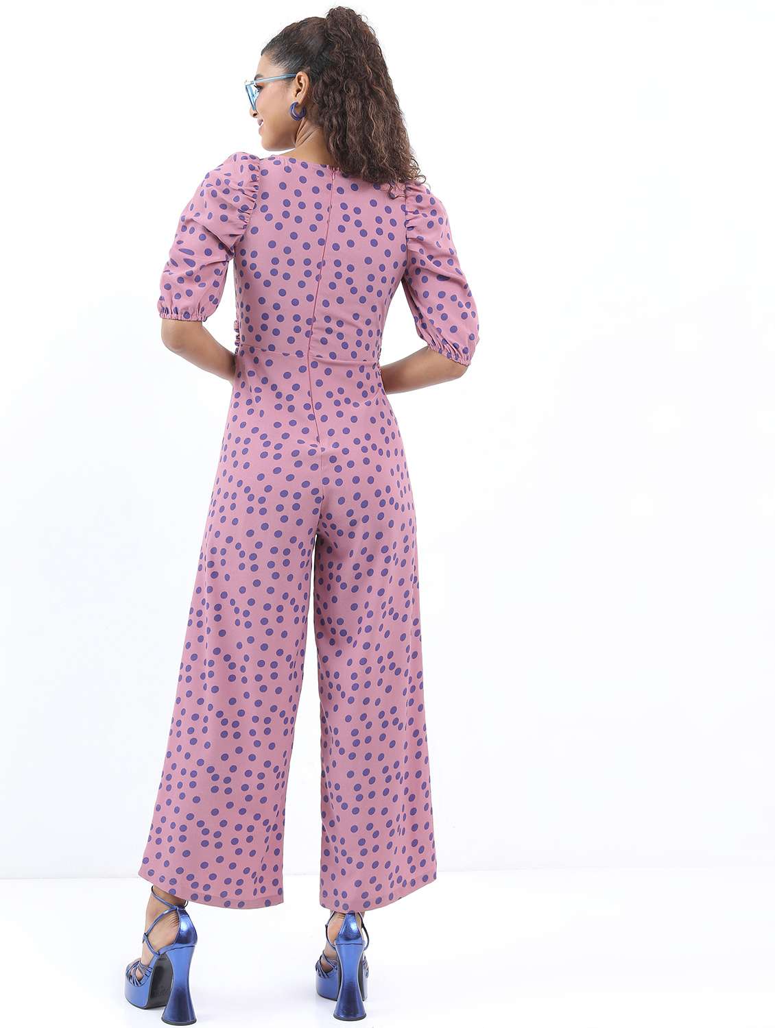 women pink cotton blend full leg jumpsuit - 21486567 - Standard Image - 3