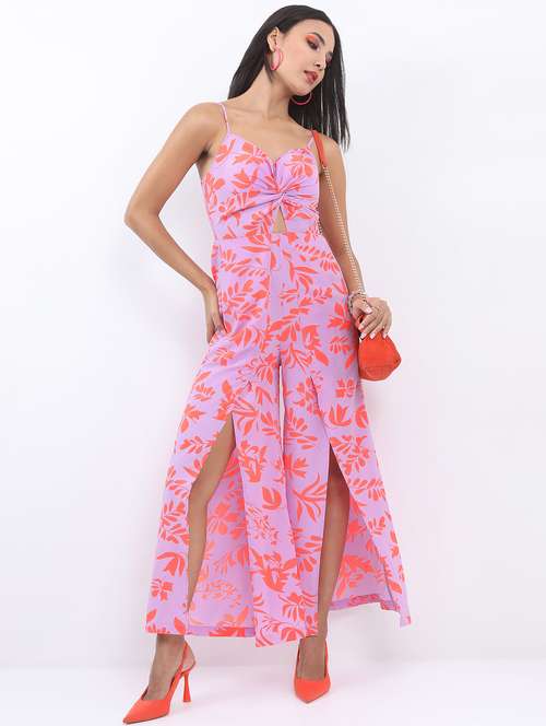 women lavender cotton blend full leg jumpsuit - 21486572 - Standard Image - 0