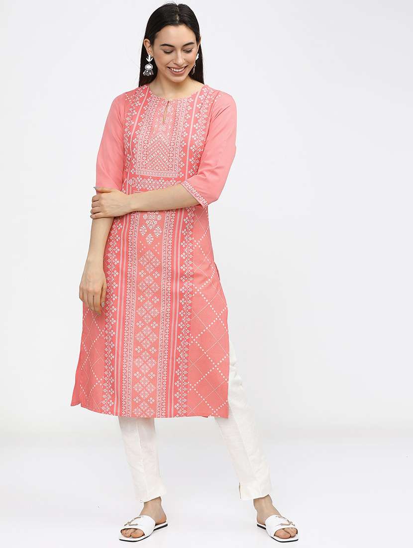 women three quarter sleeve printed a-line kurta