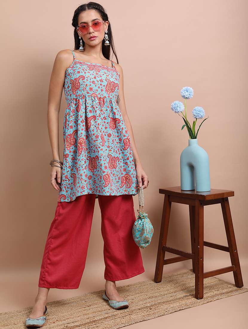 light blue paisley printed flared kurta - 21486613 -  Standard Image - 3