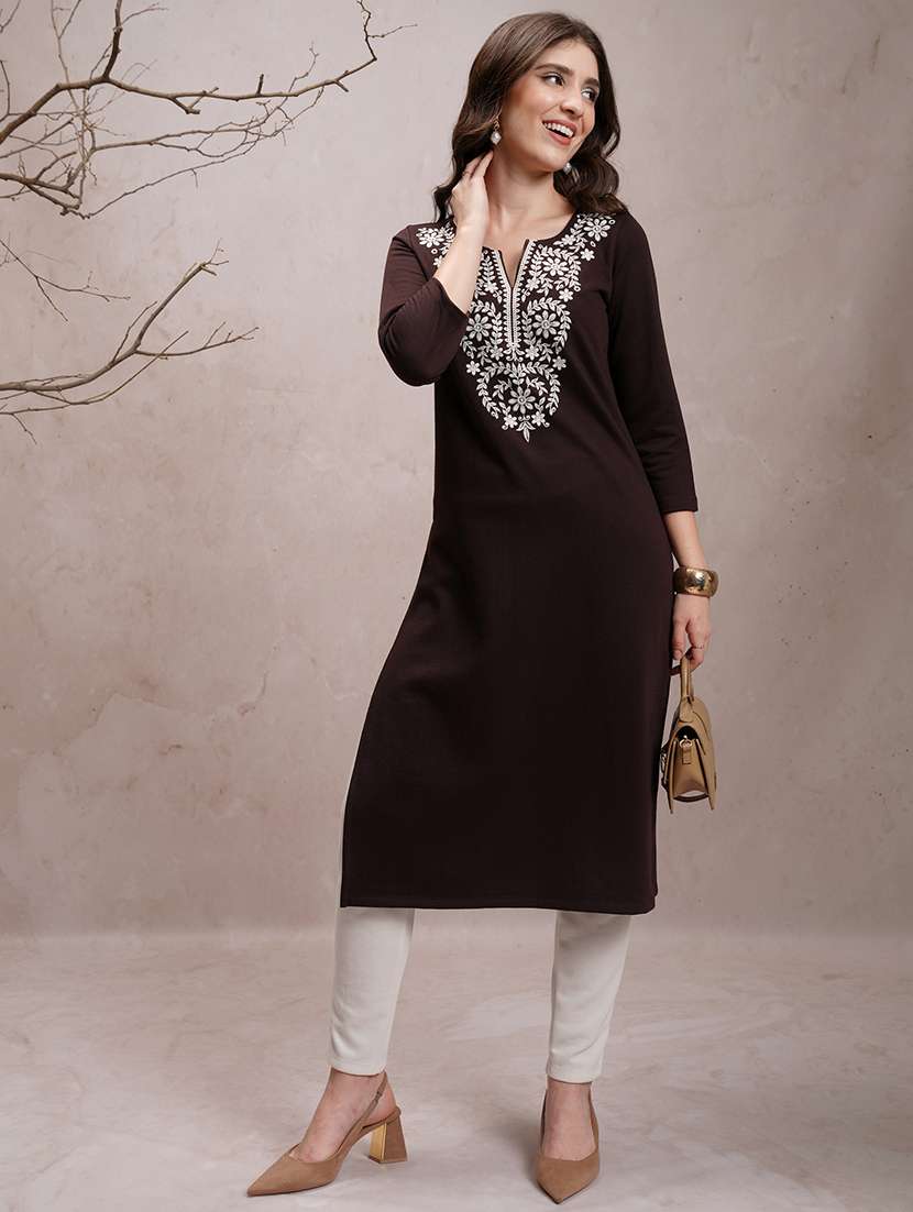 women three quarter sleeve straight kurta